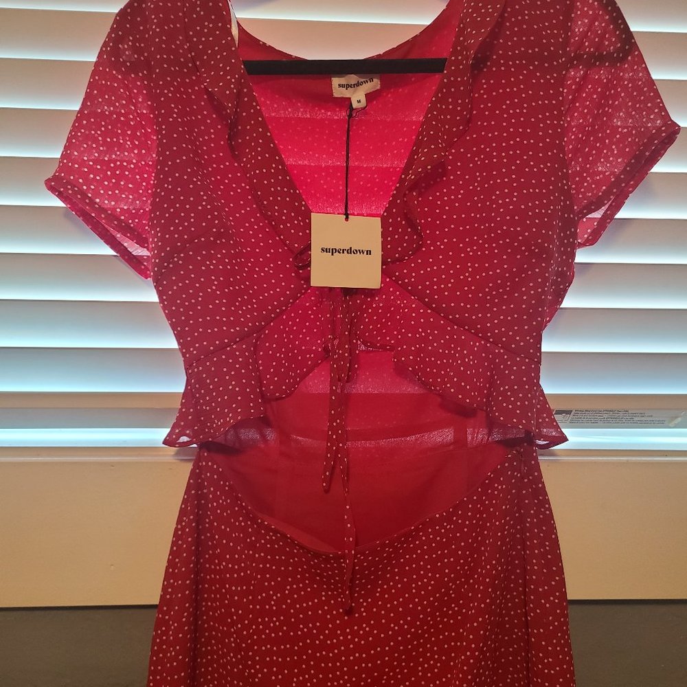 Superdown red polka-dot dress.  Tie front.